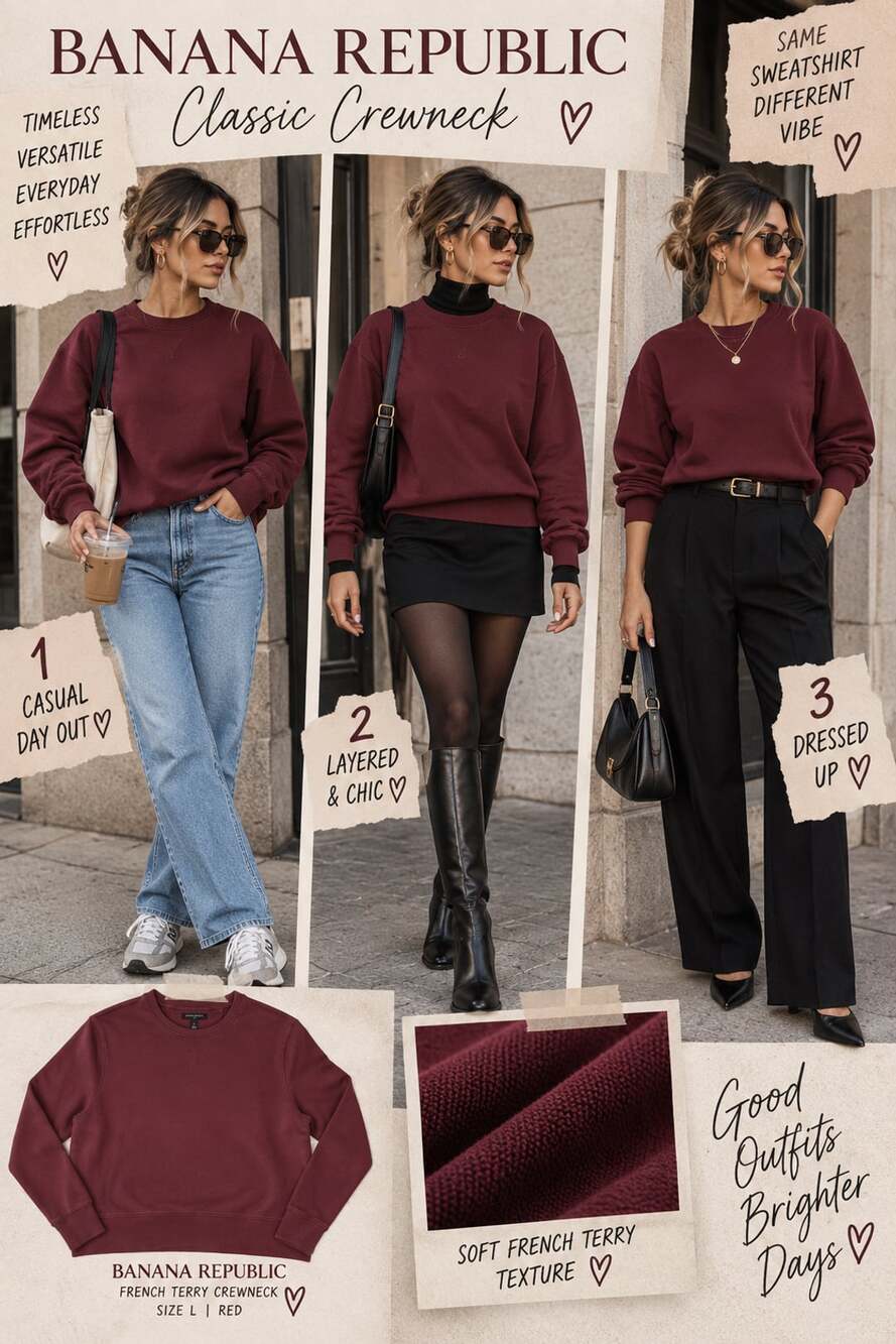 Banana Republic Sweatshirt Size L Red French Terry Crewneck